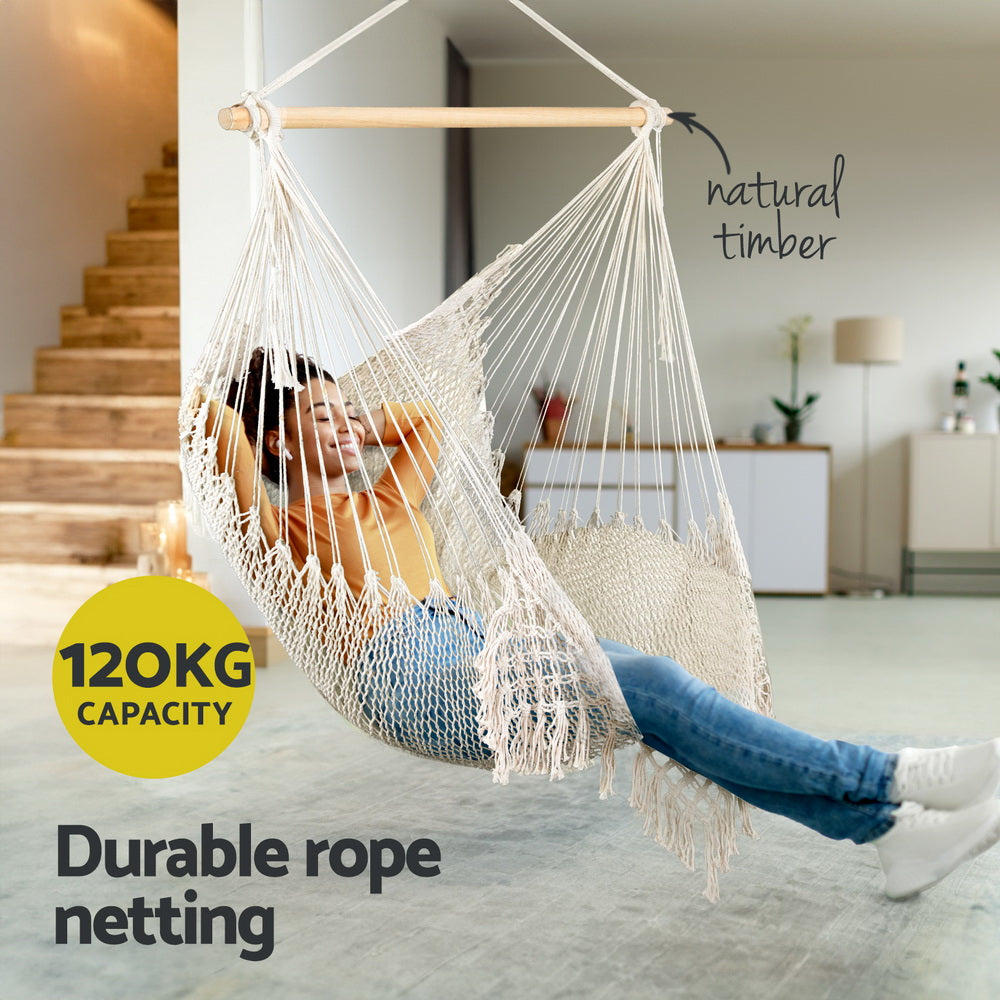 Gardeon Hammock Chair 240cm X 100cm - Durable Cotton Blend, Indoor/Outdoor Use - SuperSaverAU - view 4