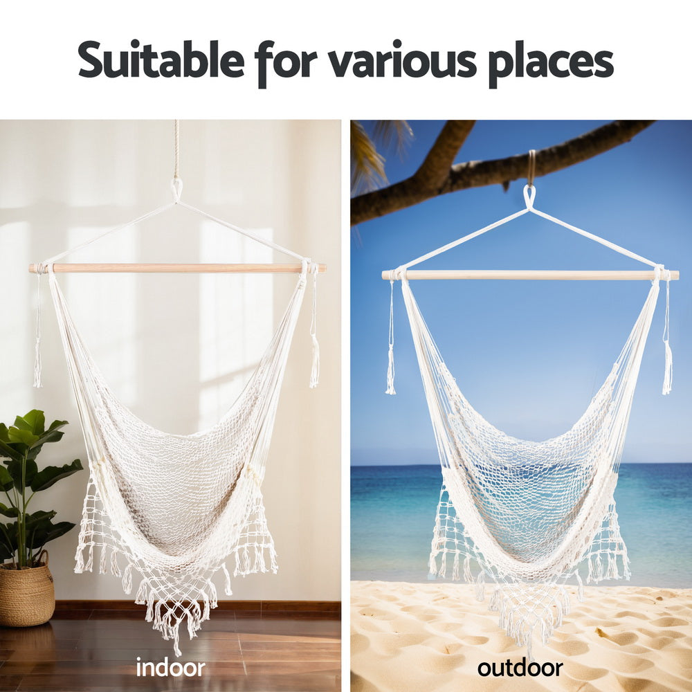 Gardeon Hammock Chair 240cm X 100cm - Durable Cotton Blend, Indoor/Outdoor Use - SuperSaverAU - view 6