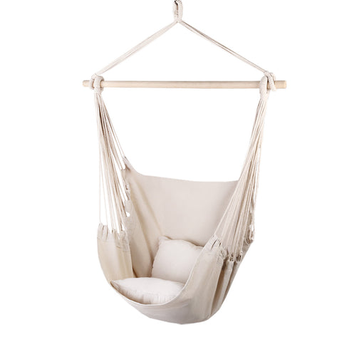 Gardeon Hammock Chair 100cm x 45cm x 145cm with Cushions - Cream, Indoor/Outdoor - SuperSaverAU - view 1
