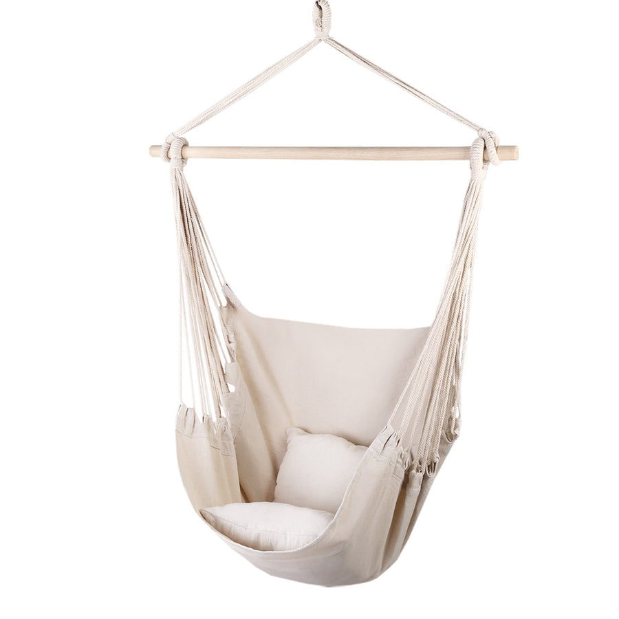 Gardeon Hammock Chair 100cm x 45cm x 145cm with Cushions - Cream, Indoor/Outdoor - SuperSaverAU - view 1