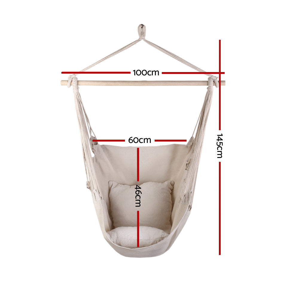 Gardeon Hammock Chair 100cm x 45cm x 145cm with Cushions - Cream, Indoor/Outdoor