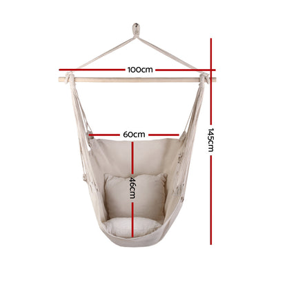 Gardeon Hammock Chair 100cm x 45cm x 145cm with Cushions - Cream, Indoor/Outdoor