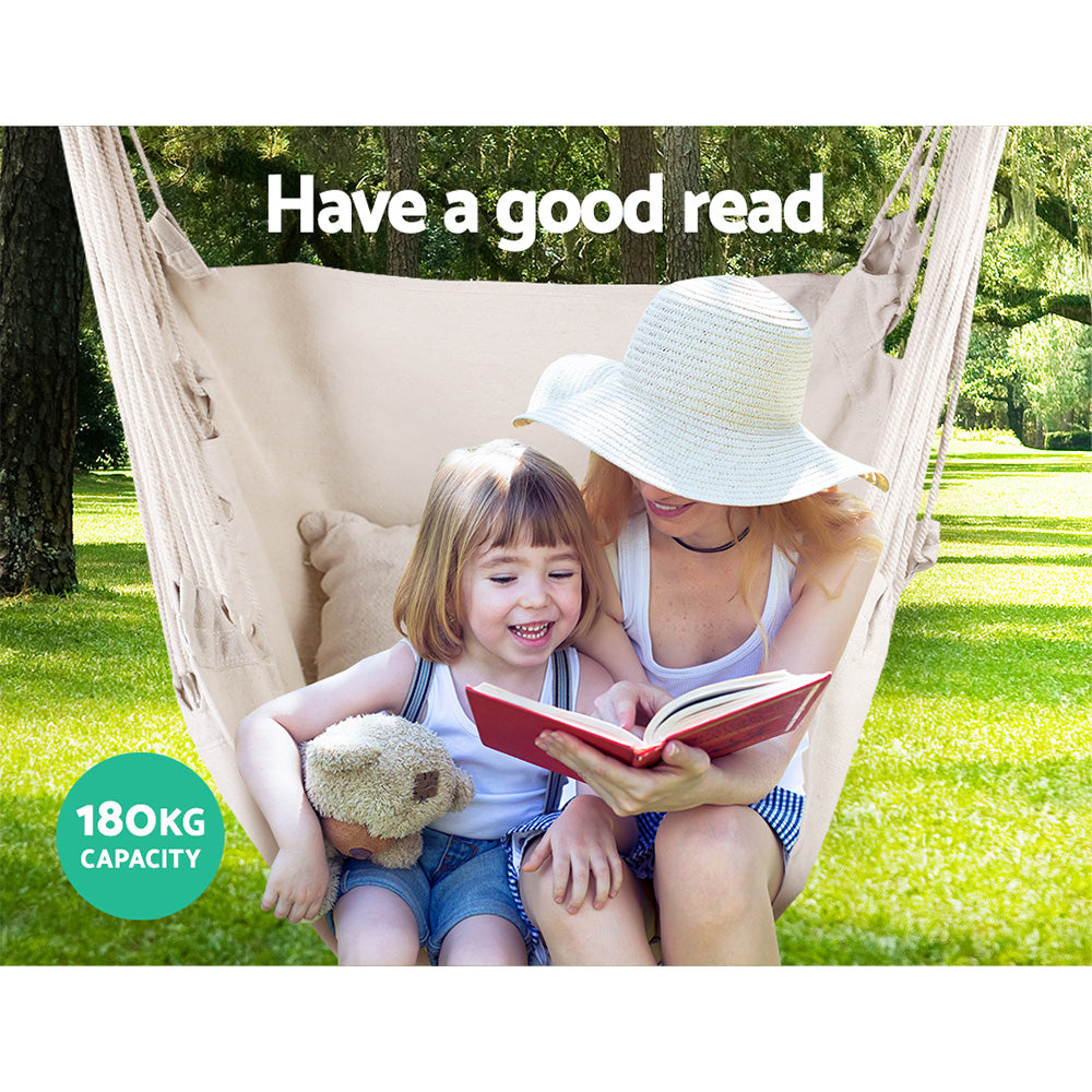 Gardeon Hammock Chair 100cm x 45cm x 145cm with Cushions - Cream, Indoor/Outdoor