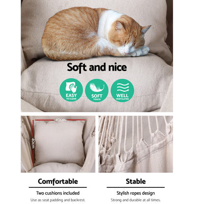 Gardeon Hammock Chair 100cm x 45cm x 145cm with Cushions - Cream, Indoor/Outdoor