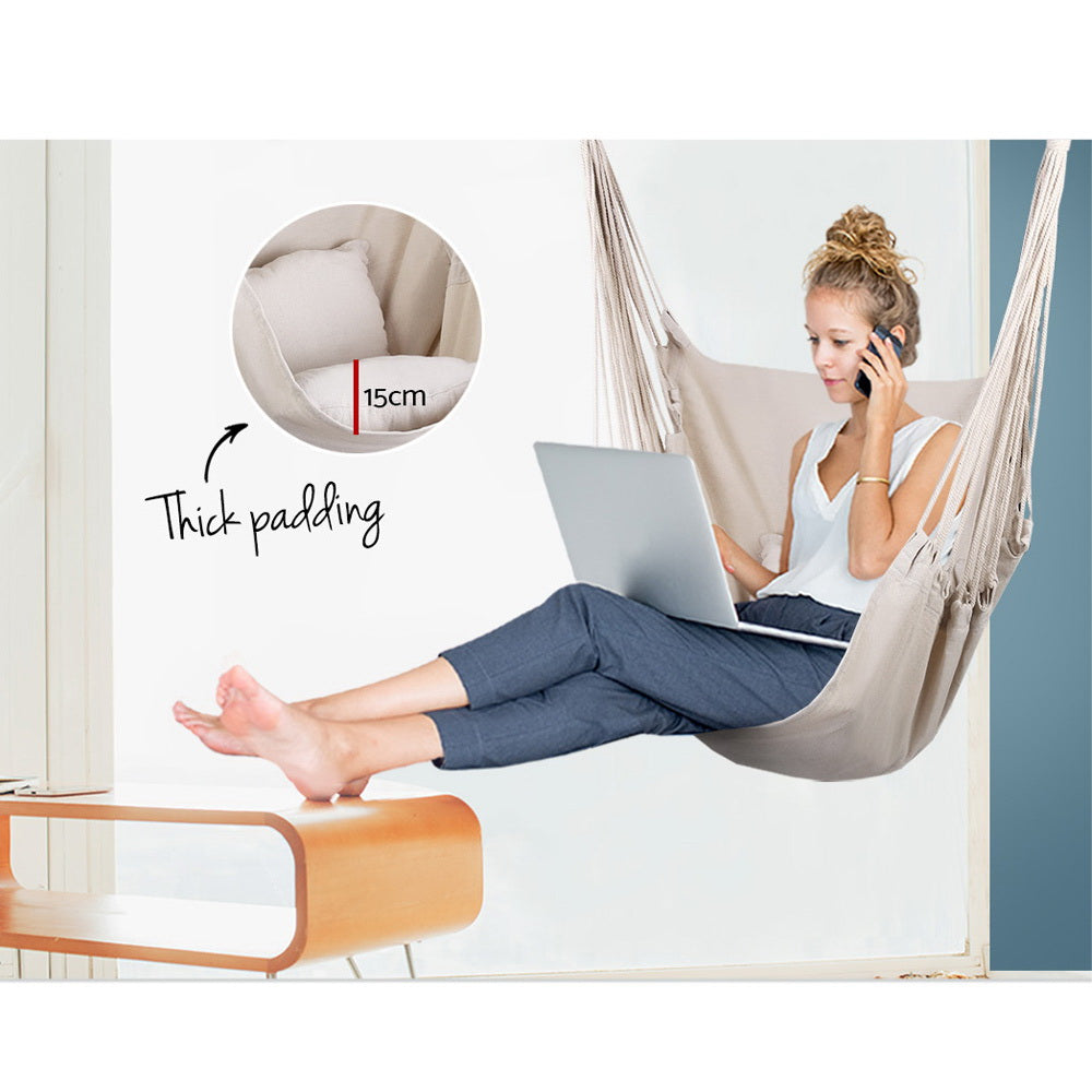Gardeon Hammock Chair 100cm x 45cm x 145cm with Cushions - Cream, Indoor/Outdoor - SuperSaverAU - view 6