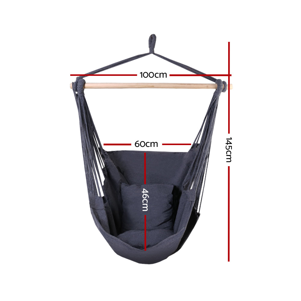 Gardeon Hammock Chair 100cm x 45cm x 145cm with Cushions, Grey, 180kg Capacity