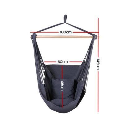 Gardeon Hammock Chair 100cm x 45cm x 145cm with Cushions, Grey, 180kg Capacity