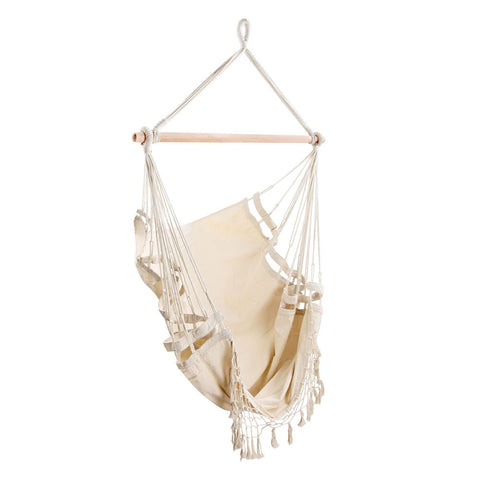 Gardeon Creamy White Hanging Hammock Chair 96 x 150cm, Indoor & Outdoor Use - SuperSaverAU - view 1