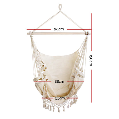 Gardeon Creamy White Hanging Hammock Chair 96 x 150cm, Indoor & Outdoor Use