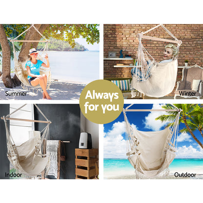 Gardeon Creamy White Hanging Hammock Chair 96 x 150cm, Indoor & Outdoor Use
