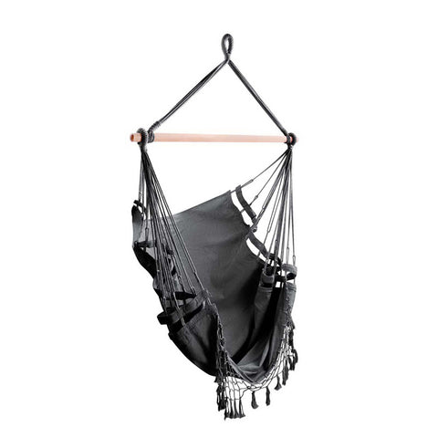 Gardeon Hanging Hammock Chair Outdoor Swing Hammocks Tassel Grey - SuperSaverAU - view 1