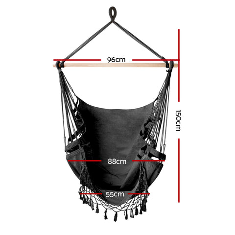 Gardeon Hanging Hammock Chair Outdoor Swing Hammocks Tassel Grey - SuperSaverAU - view 2