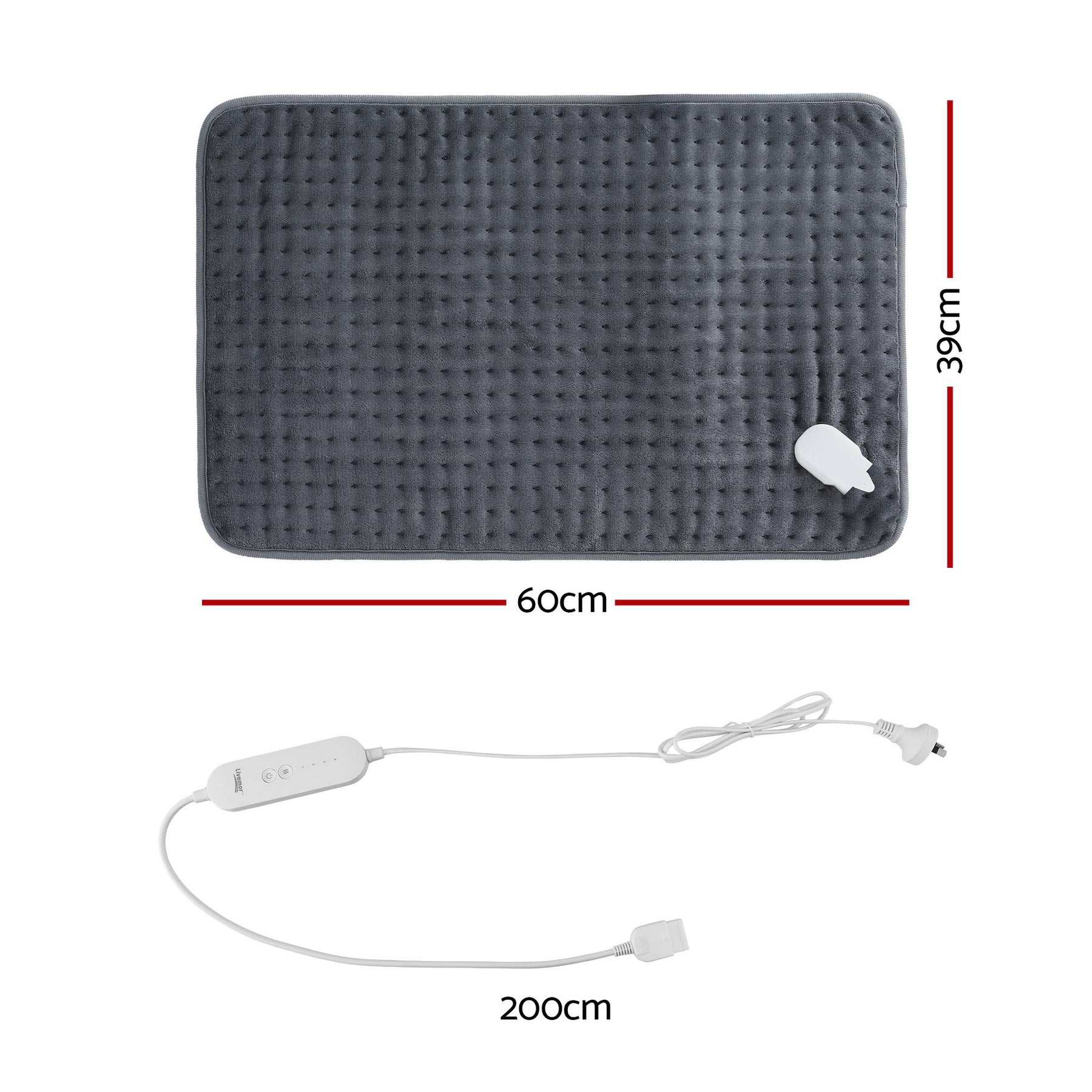 Livemor Electric Heating Pad 60x39cm Dark Grey Heat Mat with 4 Temperature Levels