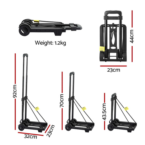 Giantz Folding Hand Trolley with Adjustable Handle - Black, 25kg