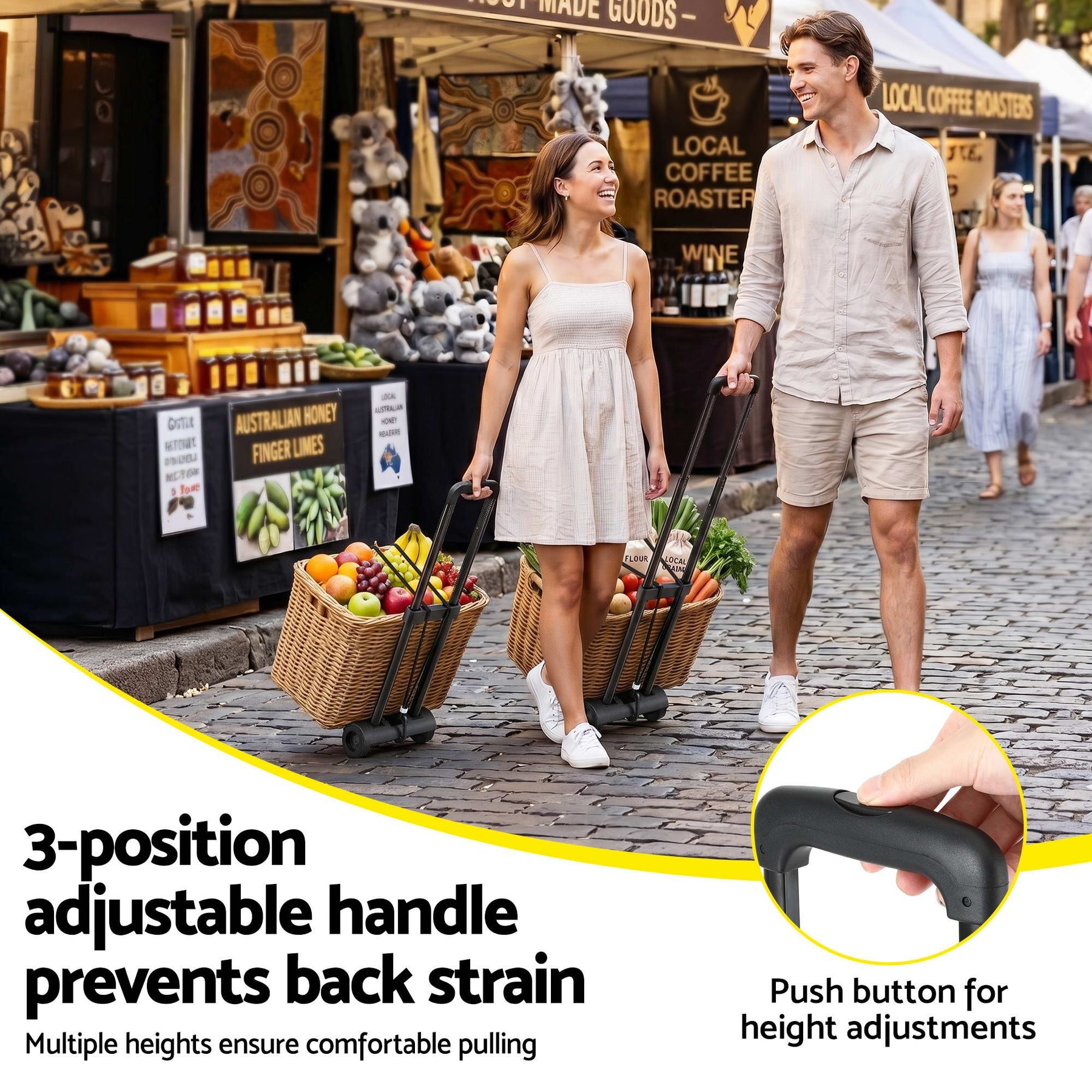 Giantz Folding Hand Trolley with Adjustable Handle - Black, 25kg