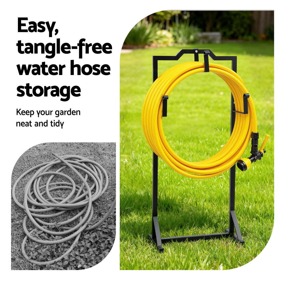 Green Fingers Metal Garden Hose Reel Holder 30m, Portable, 4-Spike Base, Black - SuperSaverAU - view 5