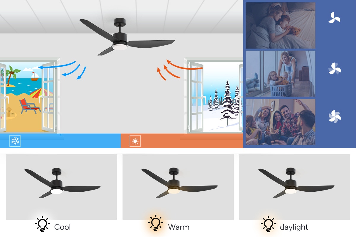 Hyundai 132cm DC Motor Ceiling Fan with LED Light (Black)