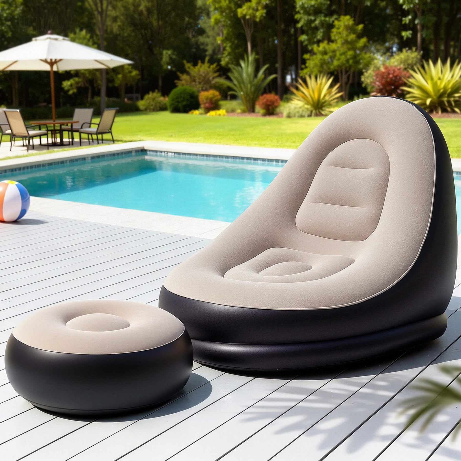 Gardeon Inflatable Chair and Ottoman Coffee Black with Pump 150kg Capacity