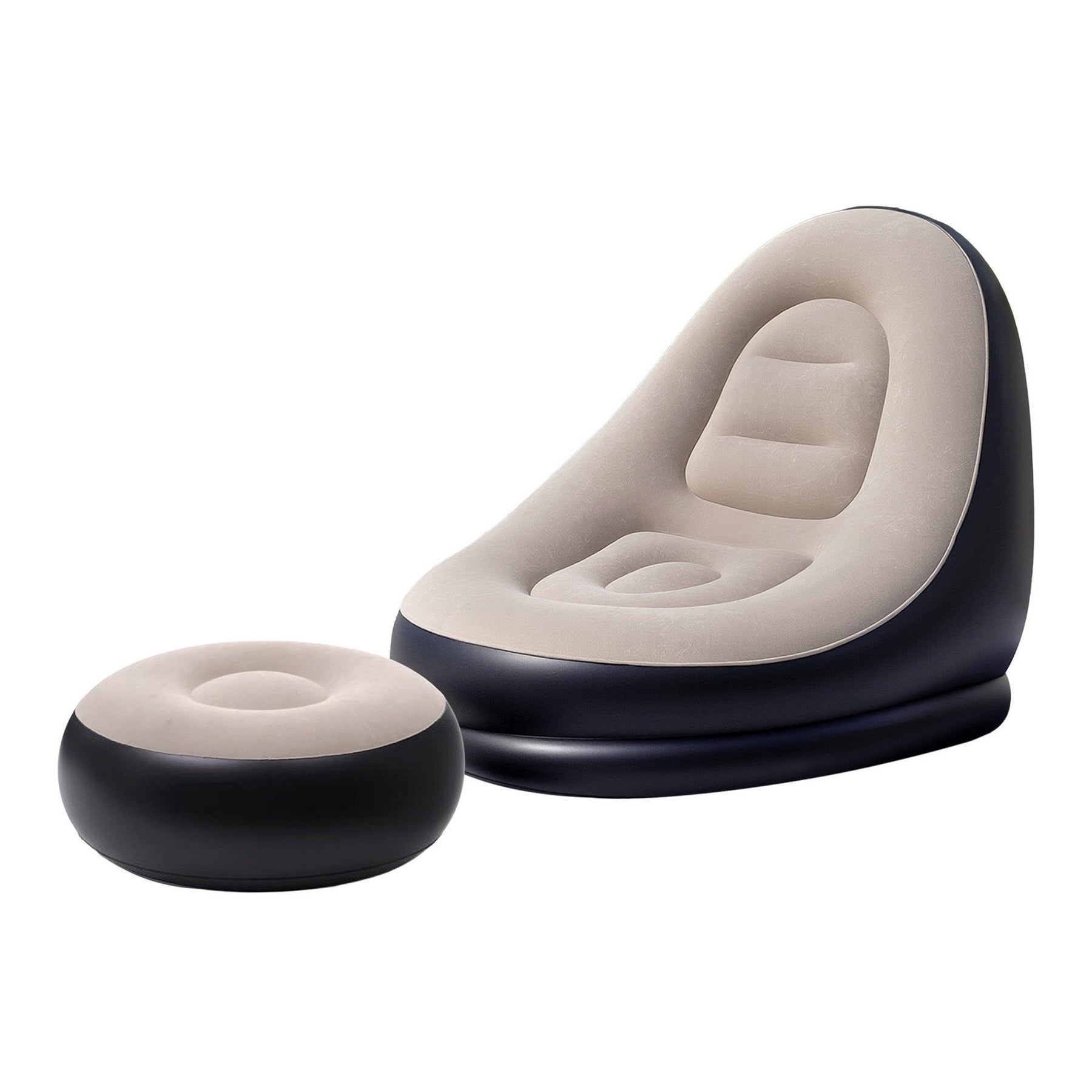 Gardeon Inflatable Chair and Ottoman Coffee Black with Pump 150kg Capacity