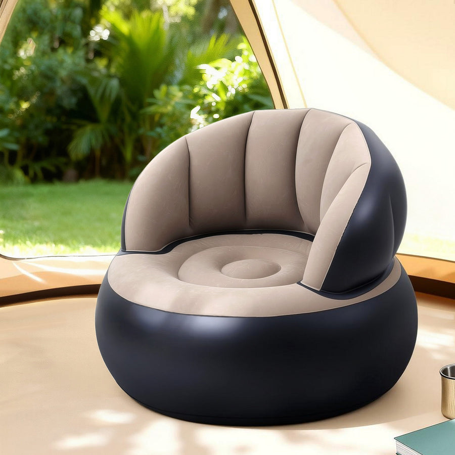 Gardeon Inflatable Folding Chair Coffee Black with Pump 150kg Capacity