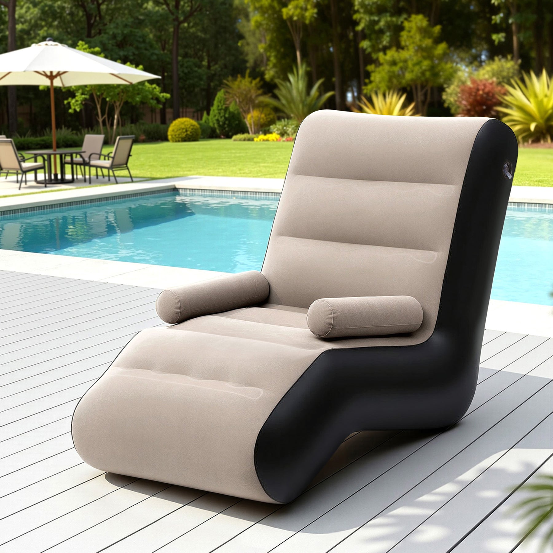 Gardeon Inflatable Sun Lounger Sofa Chair Coffee Black with Pump 150kg Capacity