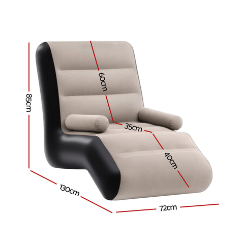 Gardeon Inflatable Sun Lounger Sofa Chair Coffee Black with Pump 150kg Capacity