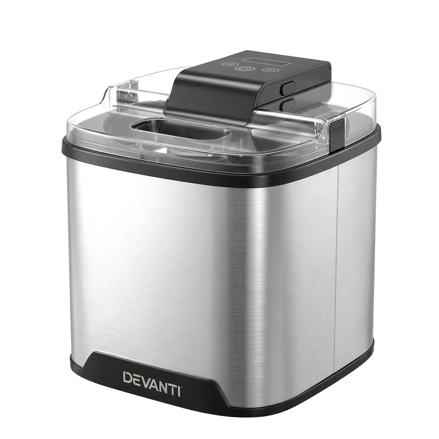 Devanti 2L Ice Cream Maker for Gelato, Sorbet & Frozen Drinks - Silver