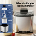 Devanti 2L Ice Cream Maker for Gelato, Sorbet & Frozen Drinks - Silver