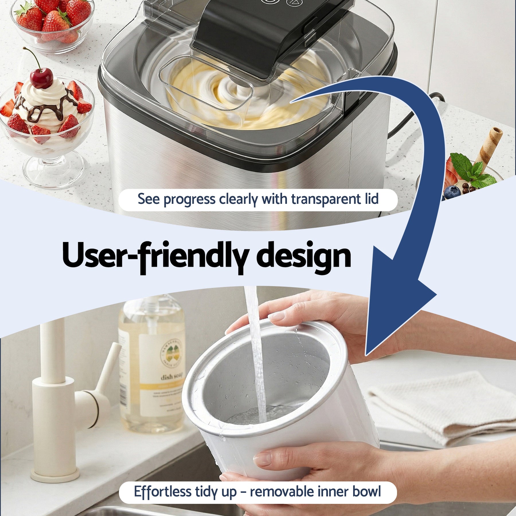 Devanti 2L Ice Cream Maker for Gelato, Sorbet & Frozen Drinks - Silver