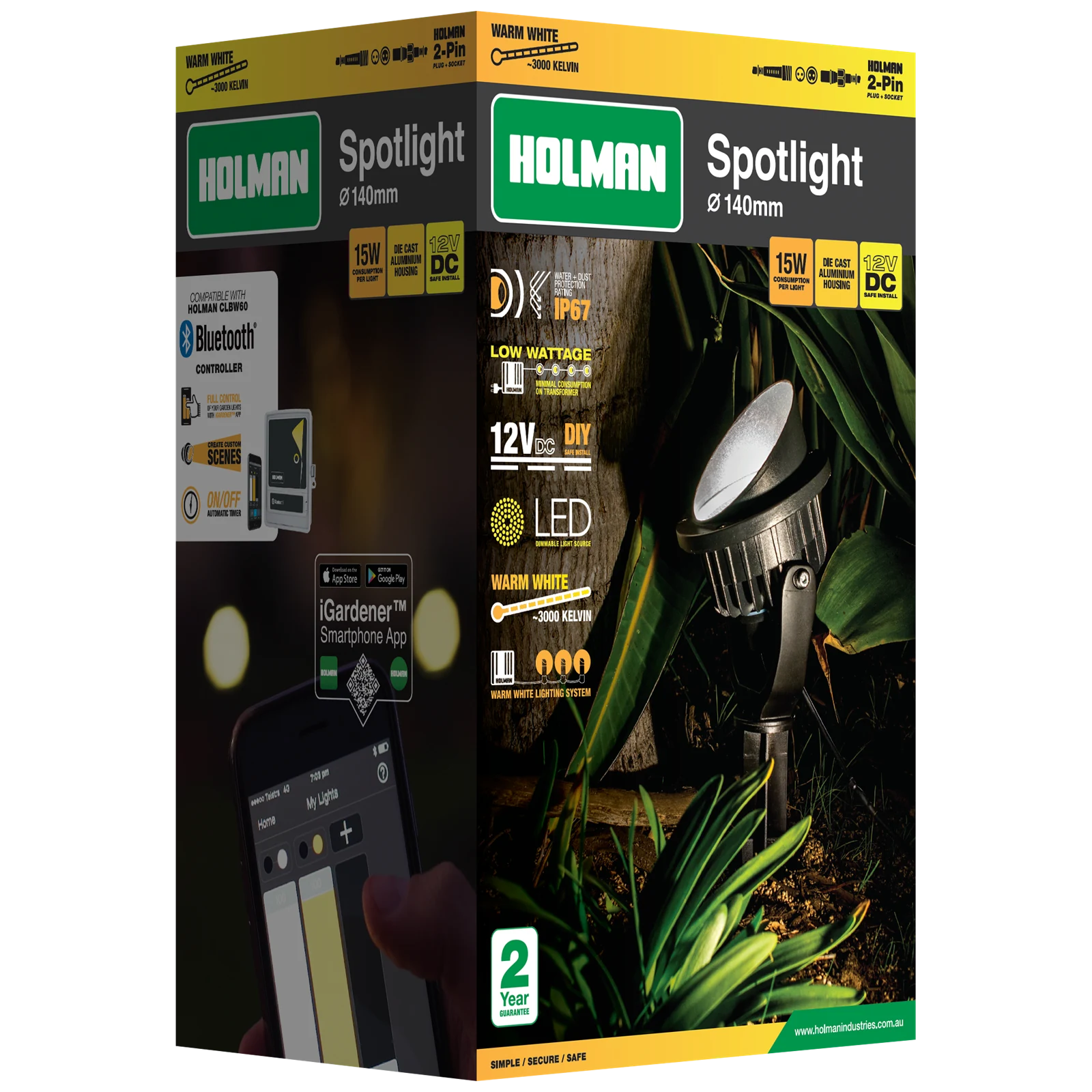 Holman 140mm 12V Black Warm White 15W Outdoor Stake Spotlight Waterproof SLW14015