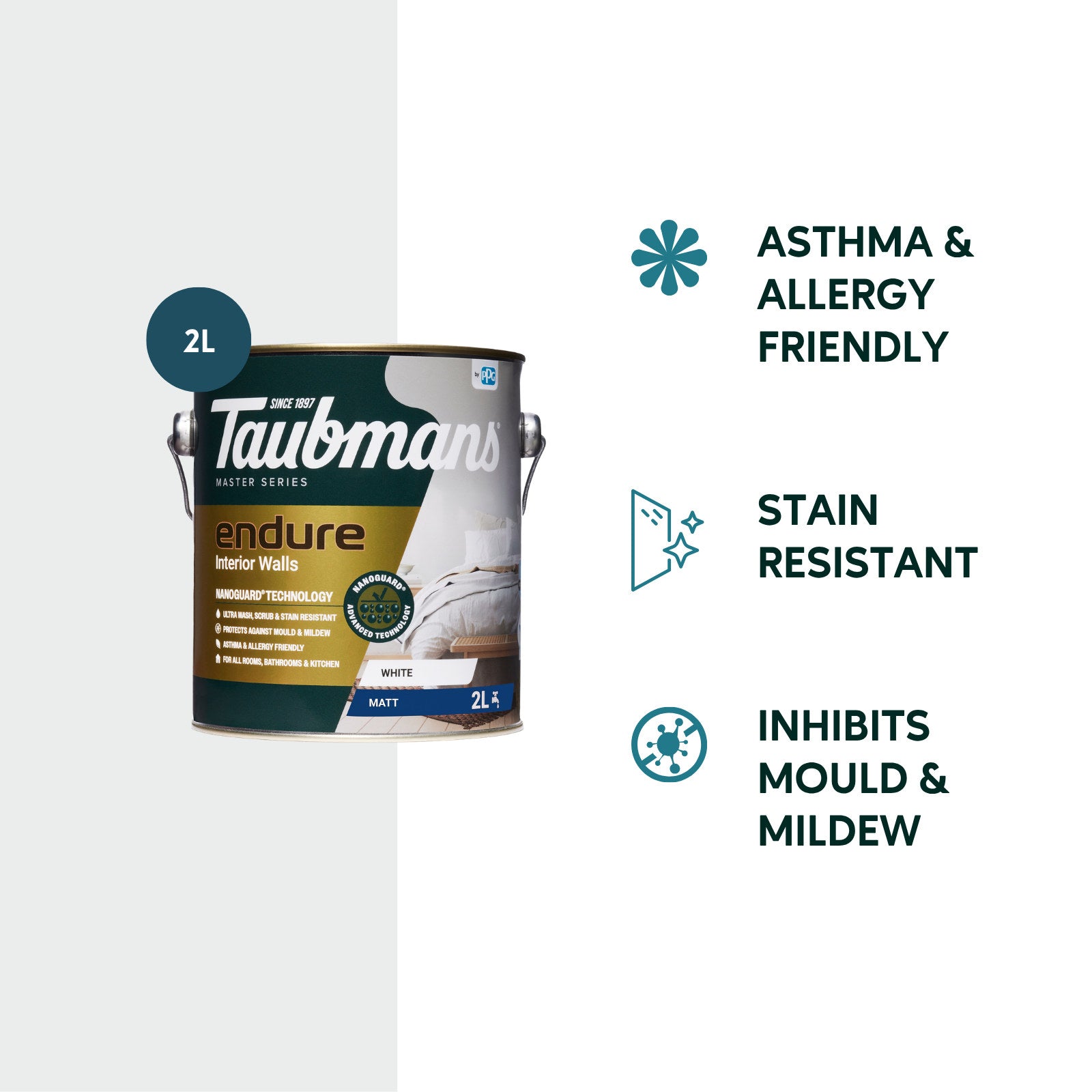 TAUBMANS Endure 2L White Matt Interior Walls Paint Water Based UV Resistant