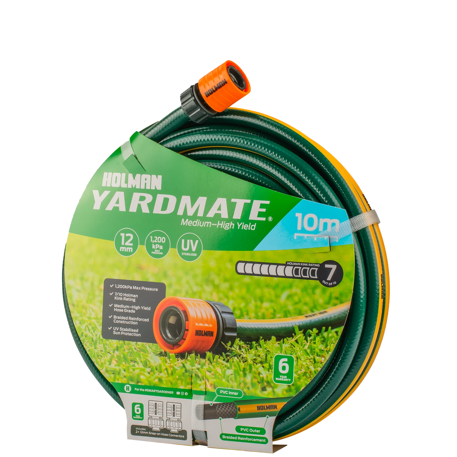 Holman Yardmate 12mm x 10m Green PVC Garden Hose Kink Resistant UV Resistant 1200kPa