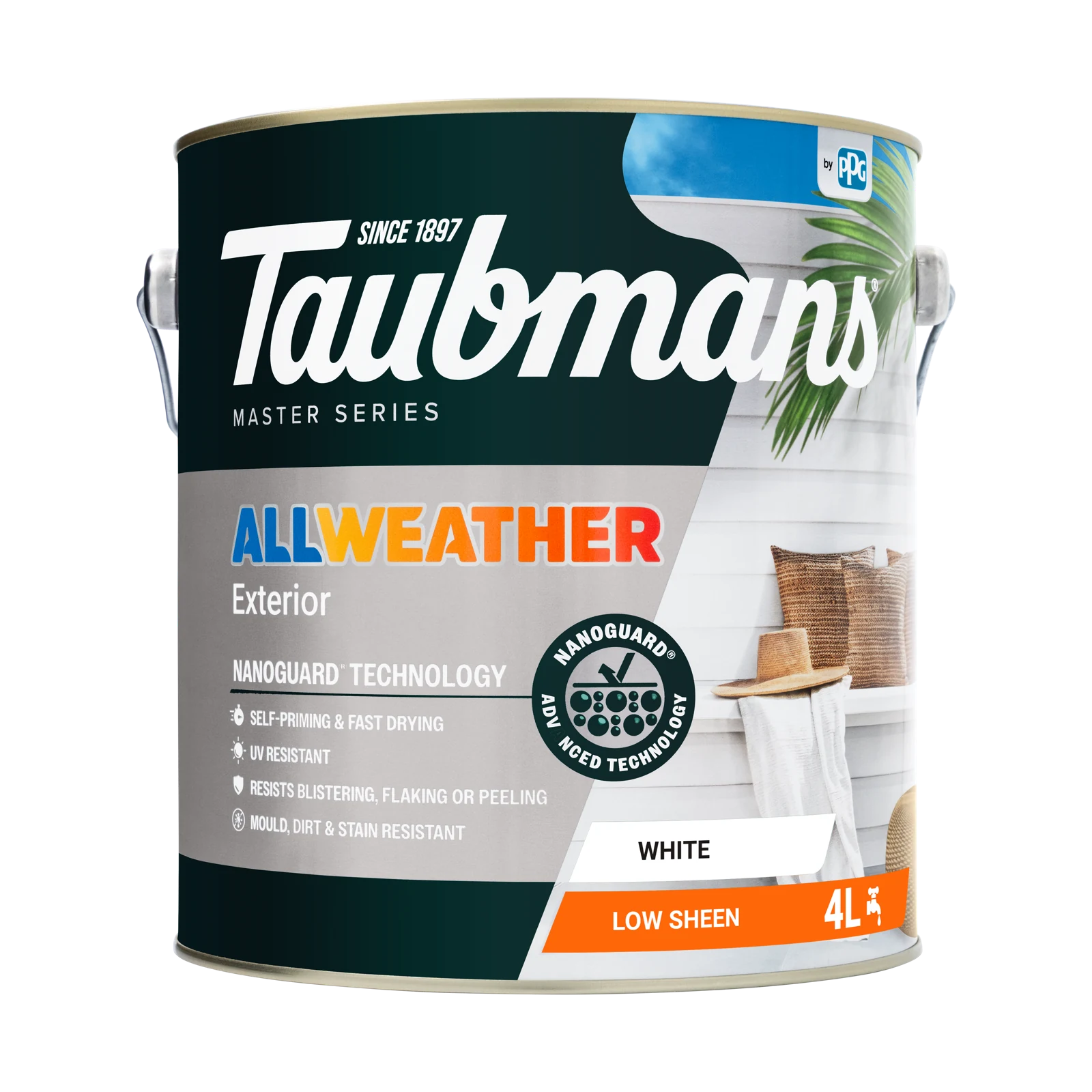 TAUBMANS 4L White Low Sheen Water Based Acrylic All Weather Exterior Paint