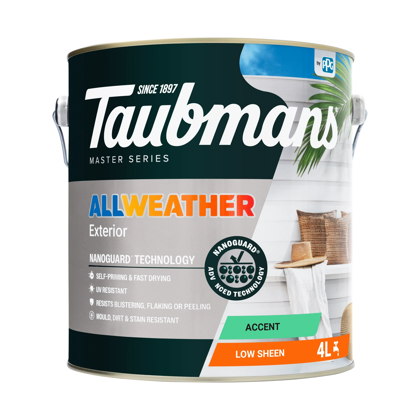 Taubmans 4L Accent Low Sheen All Weather Exterior Paint Water Based UV Resistant