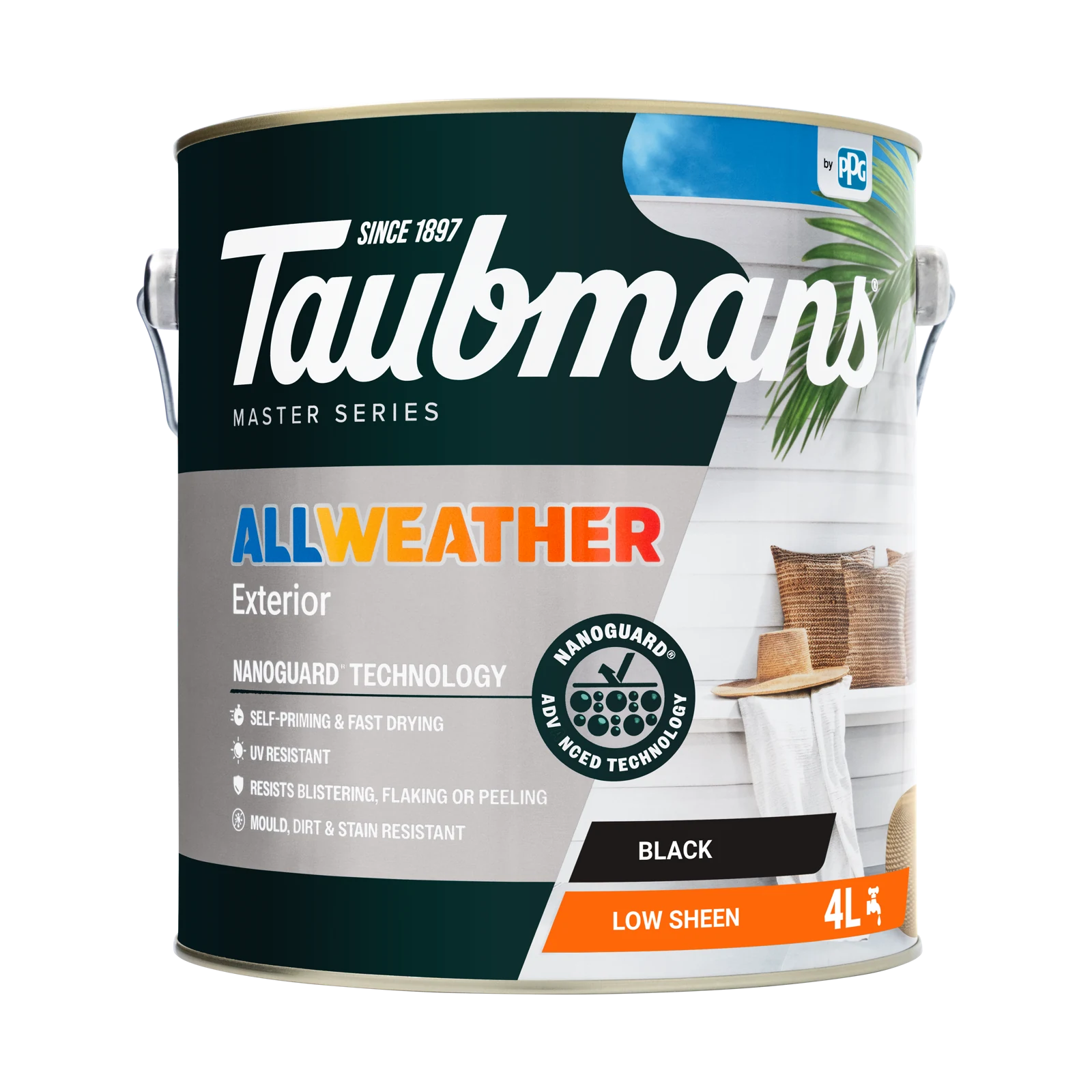 Taubmans 4L Black Low Sheen All Weather Exterior Paint
