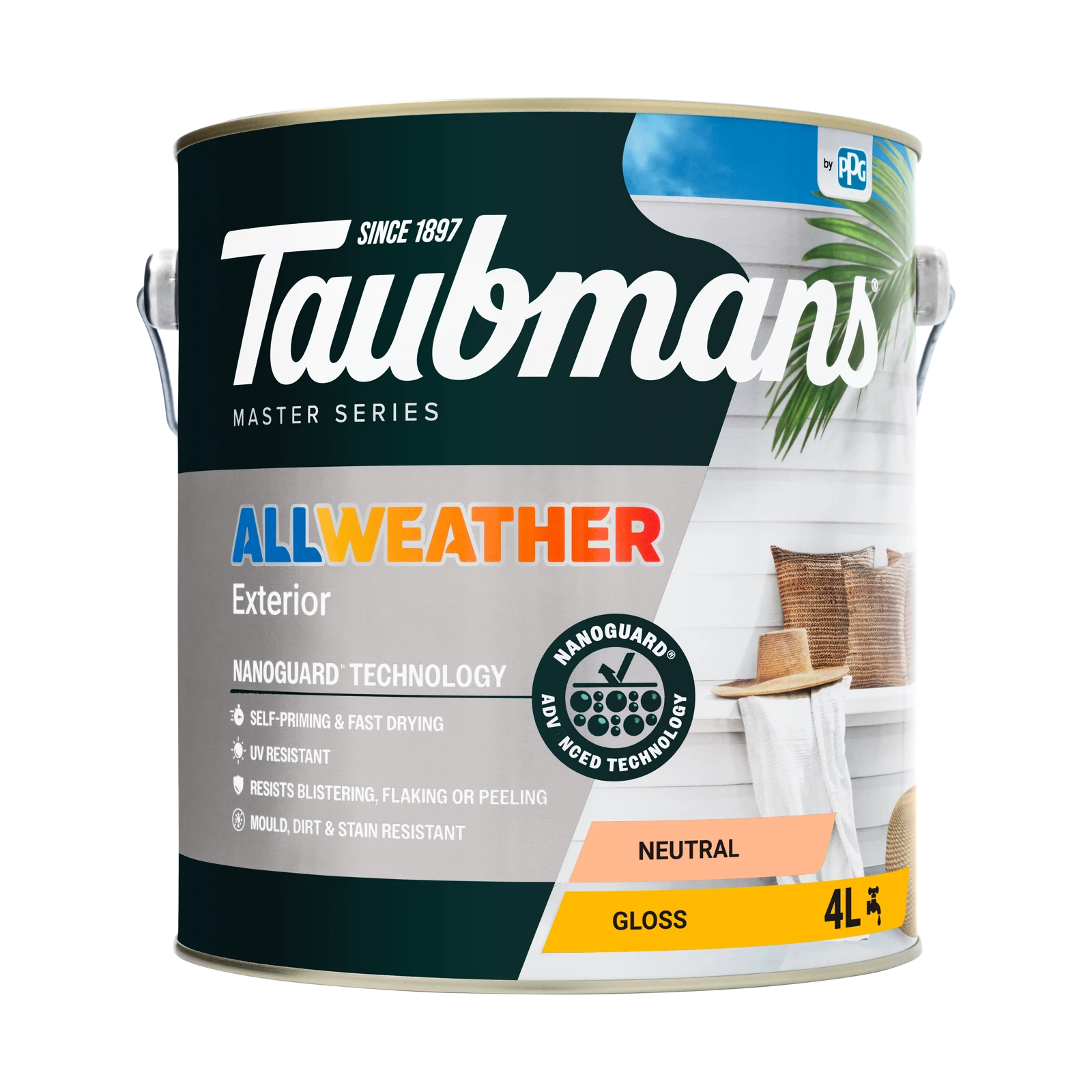 Taubmans 4L Neutral Gloss All Weather Exterior Paint Water Based UV Resistant