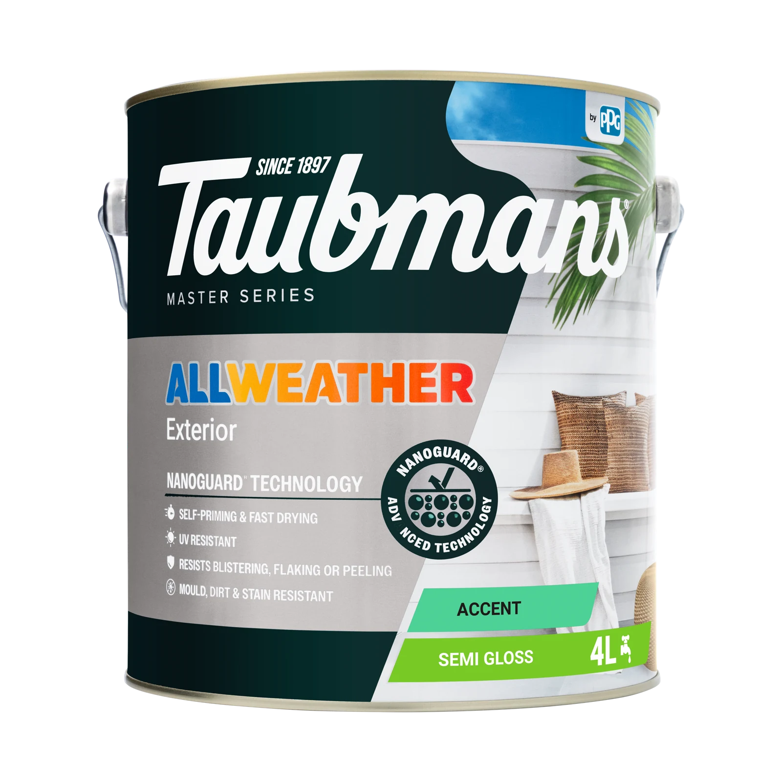 Taubmans 4L Accent Semi Gloss All Weather Exterior Paint Water Based UV Resistant