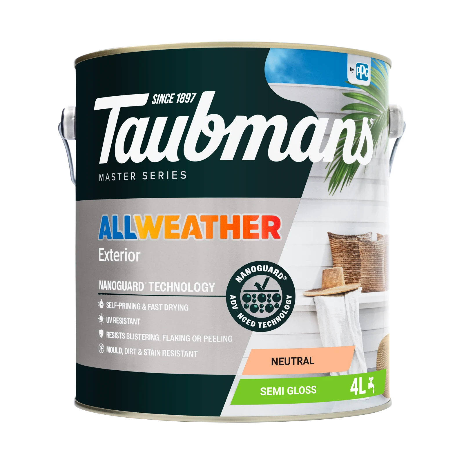 Taubmans 4L Neutral Semi Gloss All Weather Exterior Paint Water Based UV Resistant