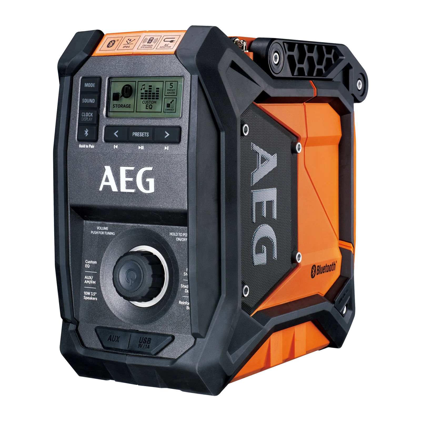 AEG 18V 240V Hybrid Bluetooth Jobsite Radio Weather Resistant Skin Only BRFMB18-0