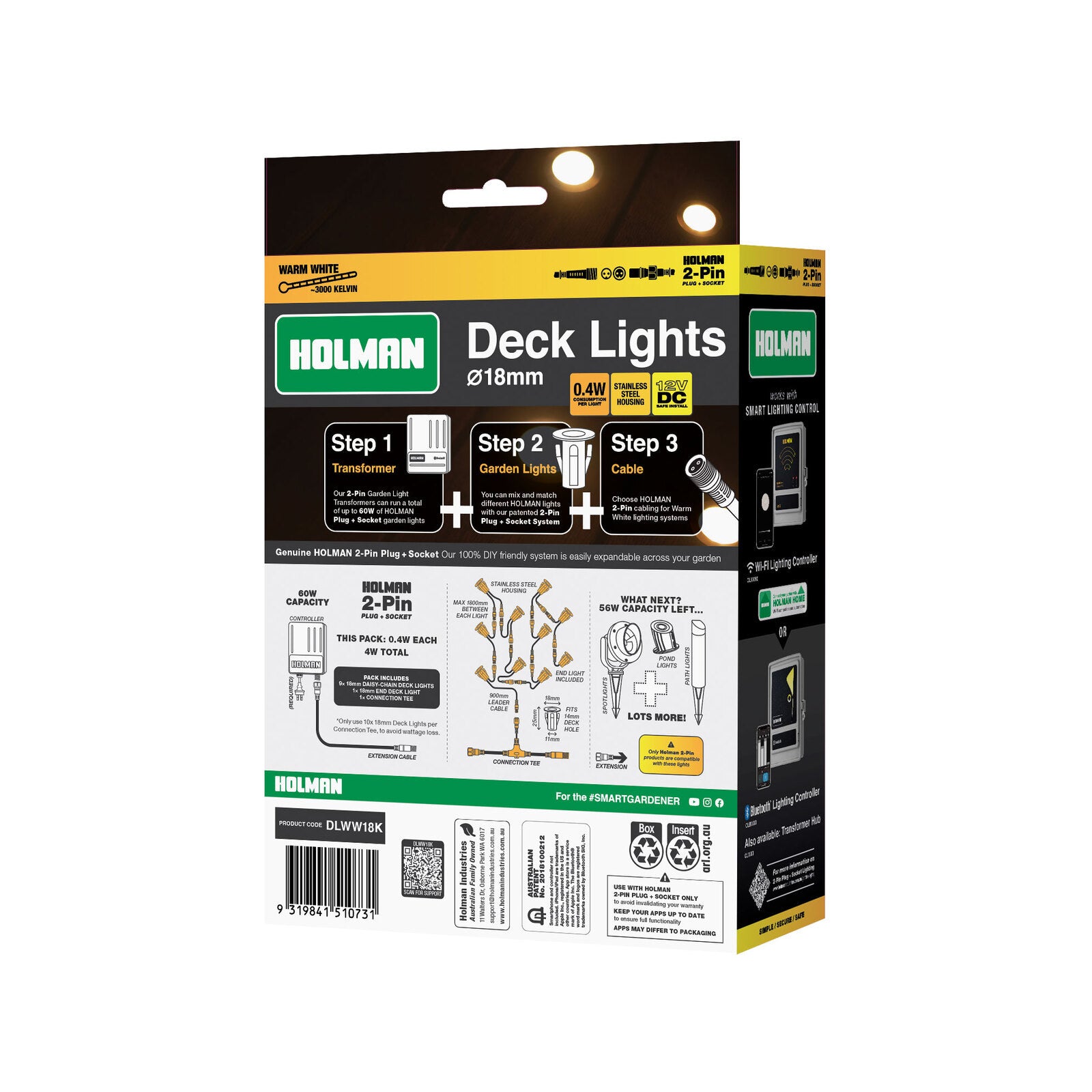 Holman 18mm Warm White Deck Light 10 Pack 12V 4W Waterproof DLWW18K