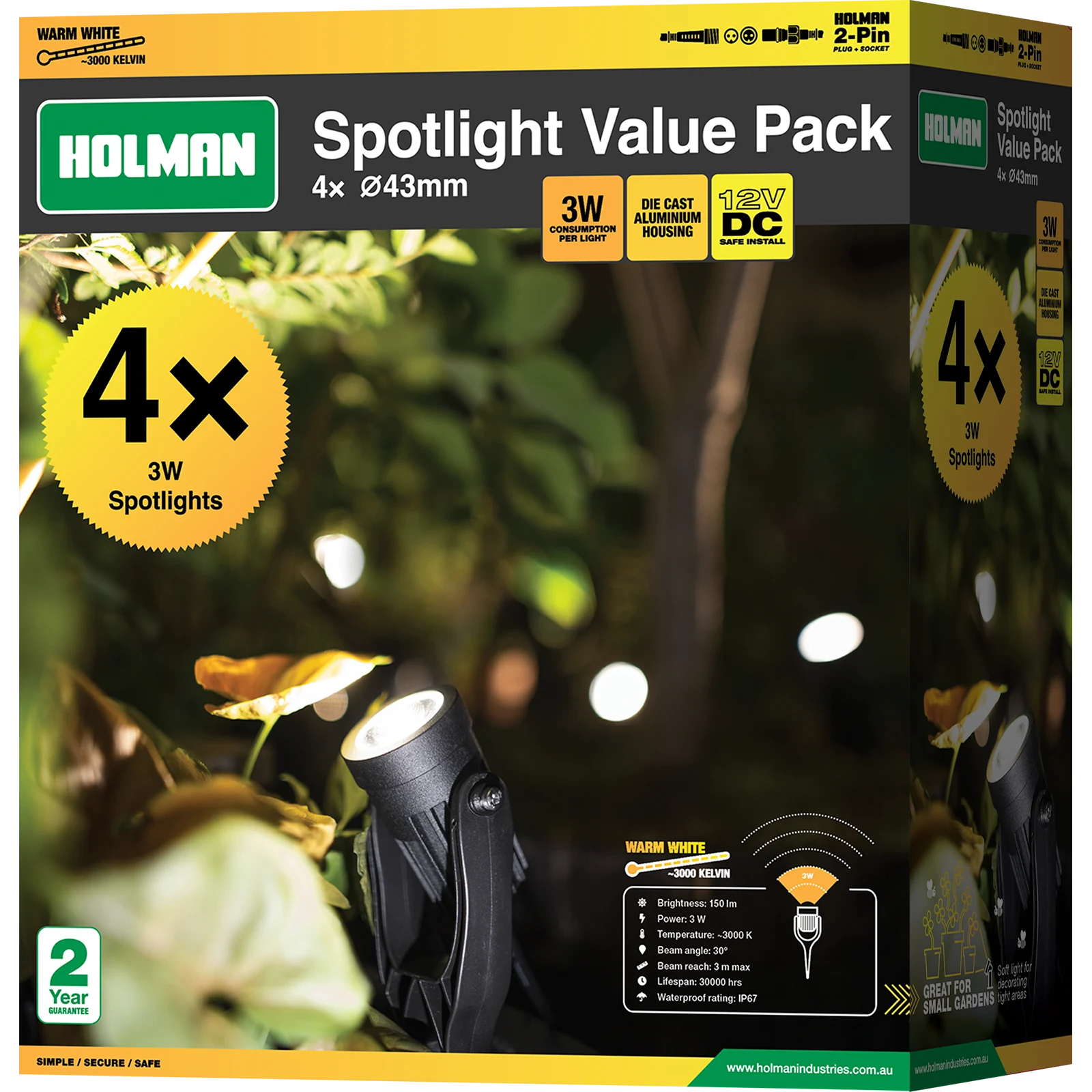 Holman 43mm Warm White Spotlight Value Pack SLW433VP