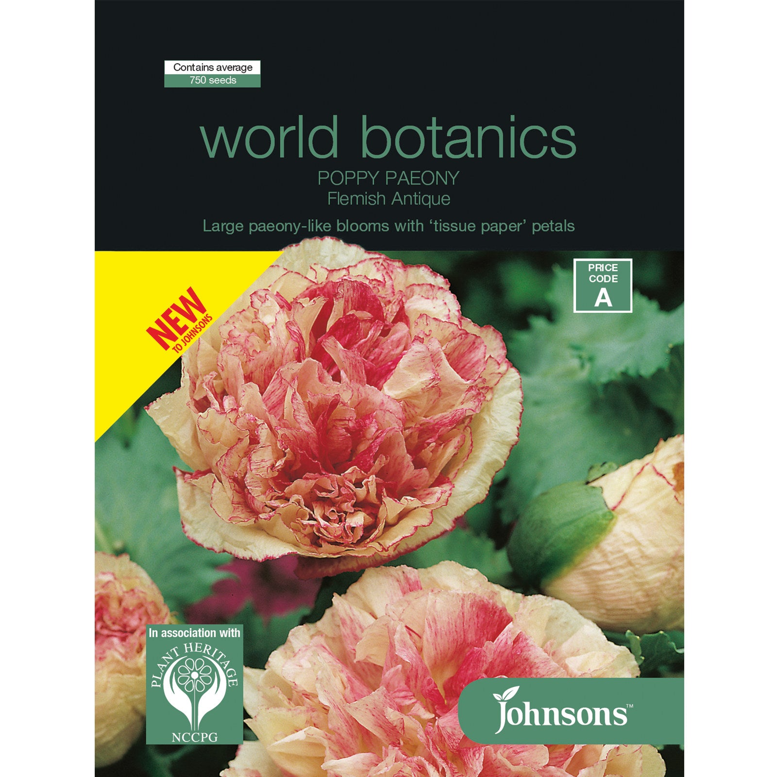 Johnsons World Botanics Poppy Paeony Flemish Antique Seed