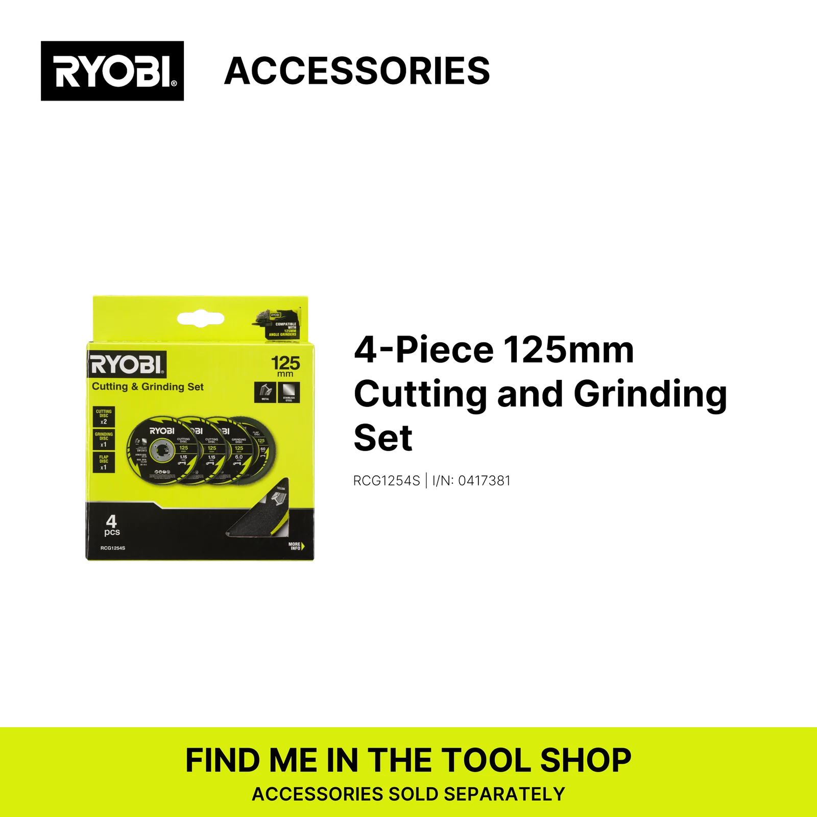 Ryobi 125mm 800W Angle Grinder RAG80125-G