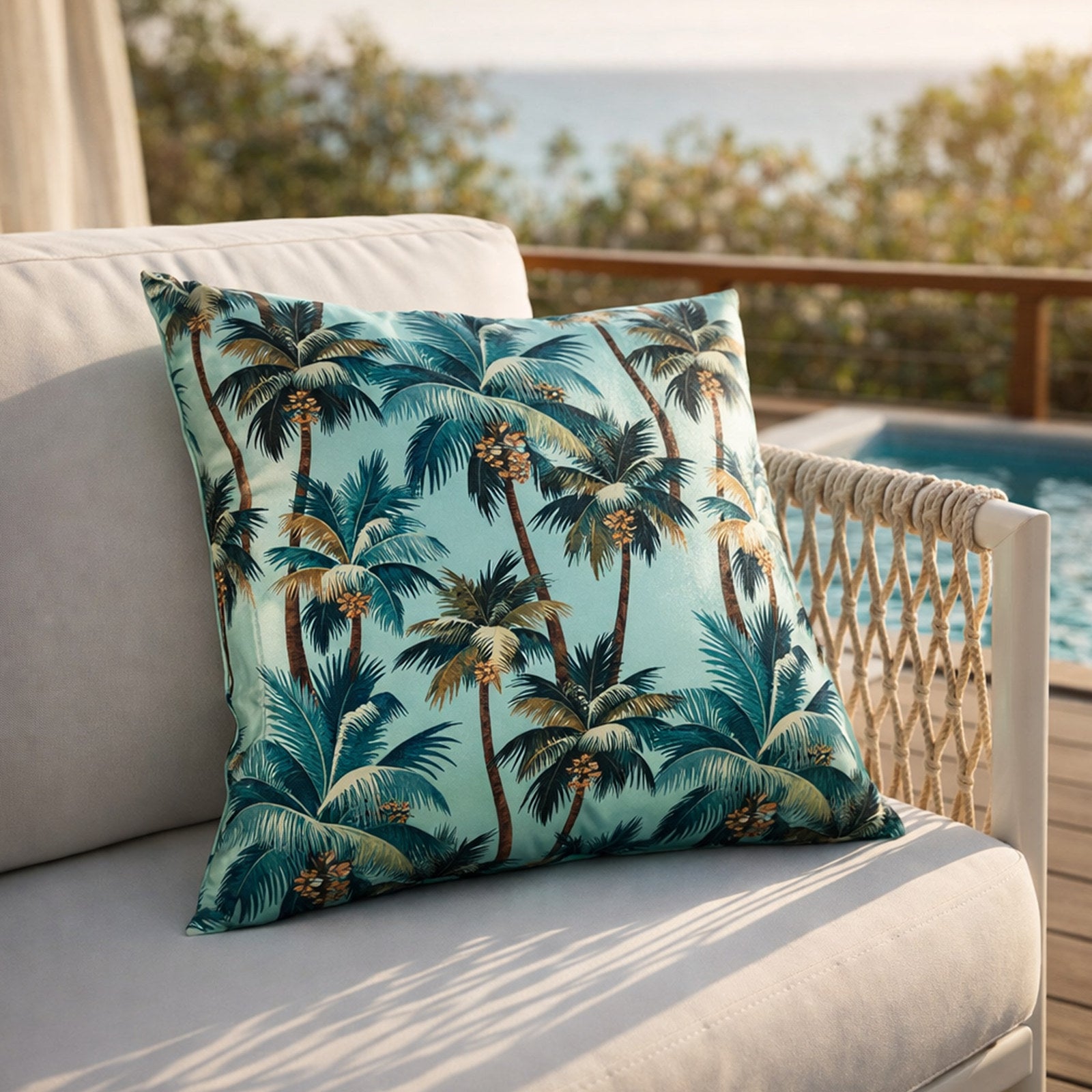 Mojo 60cm L.A. Palm Blue Polyester Cushion Cover