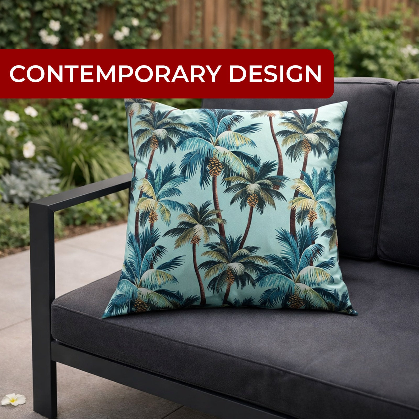 Mojo 60cm L.A. Palm Blue Polyester Cushion Cover