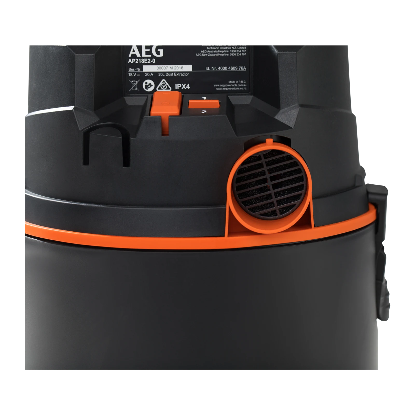 AEG Dual 18V 20L Cordless Wet & Dry Dust Extractor Skin AP218E2-0