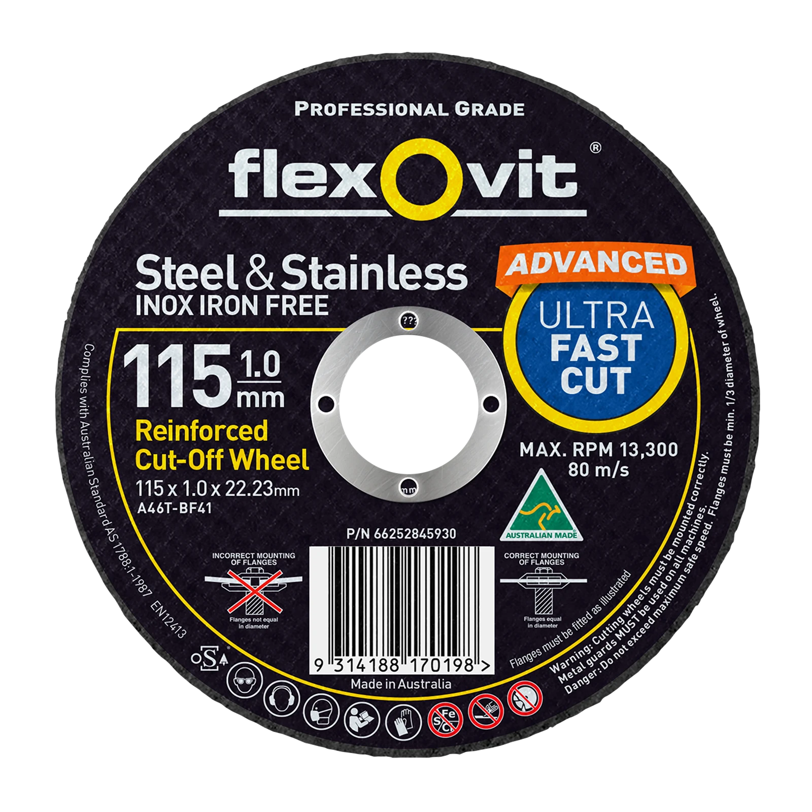 Flexovit 115 x 1.0 x 22.23mm Aluminium Oxide Metal Cut Off Wheel