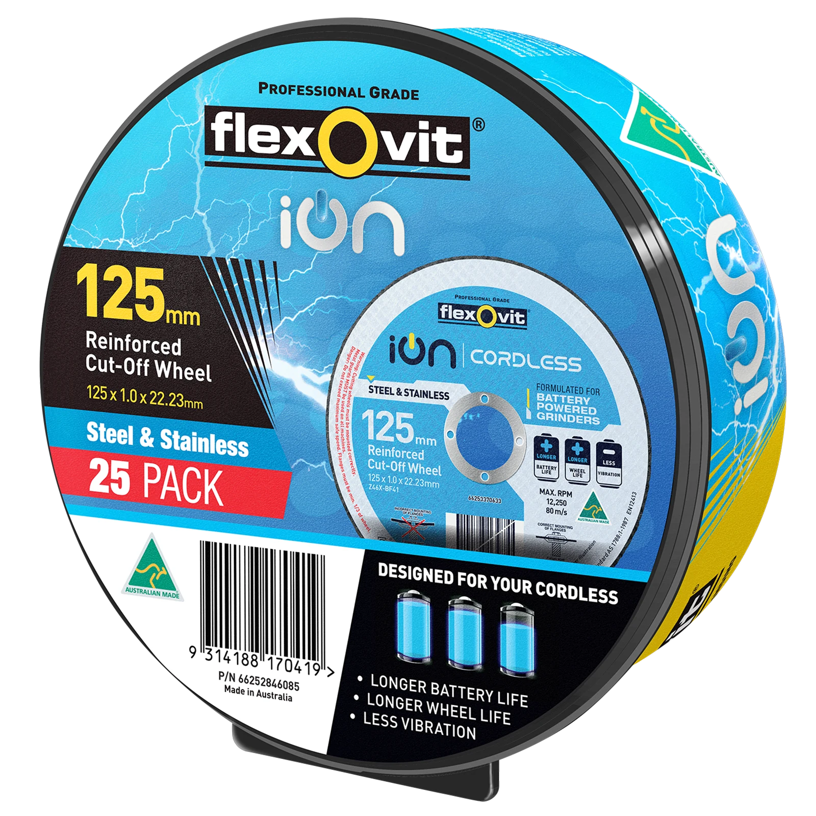 Flexovit 125 x 1.0 x 22.23mm Zirconia Ion Metal Cut Off Wheel 25 Pack