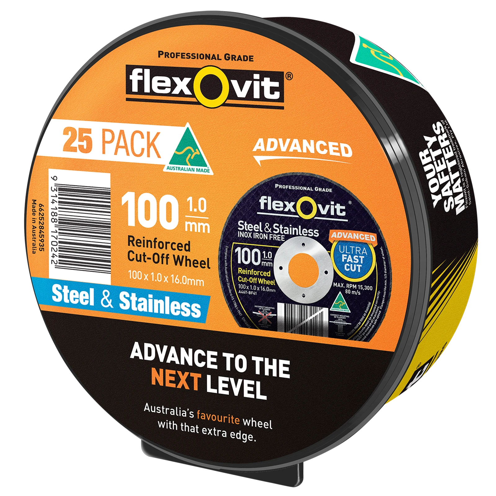 Flexovit 100 x 1.0 x 16.0mm Black Aluminium Oxide Metal Cut Off Wheel 25 Pack