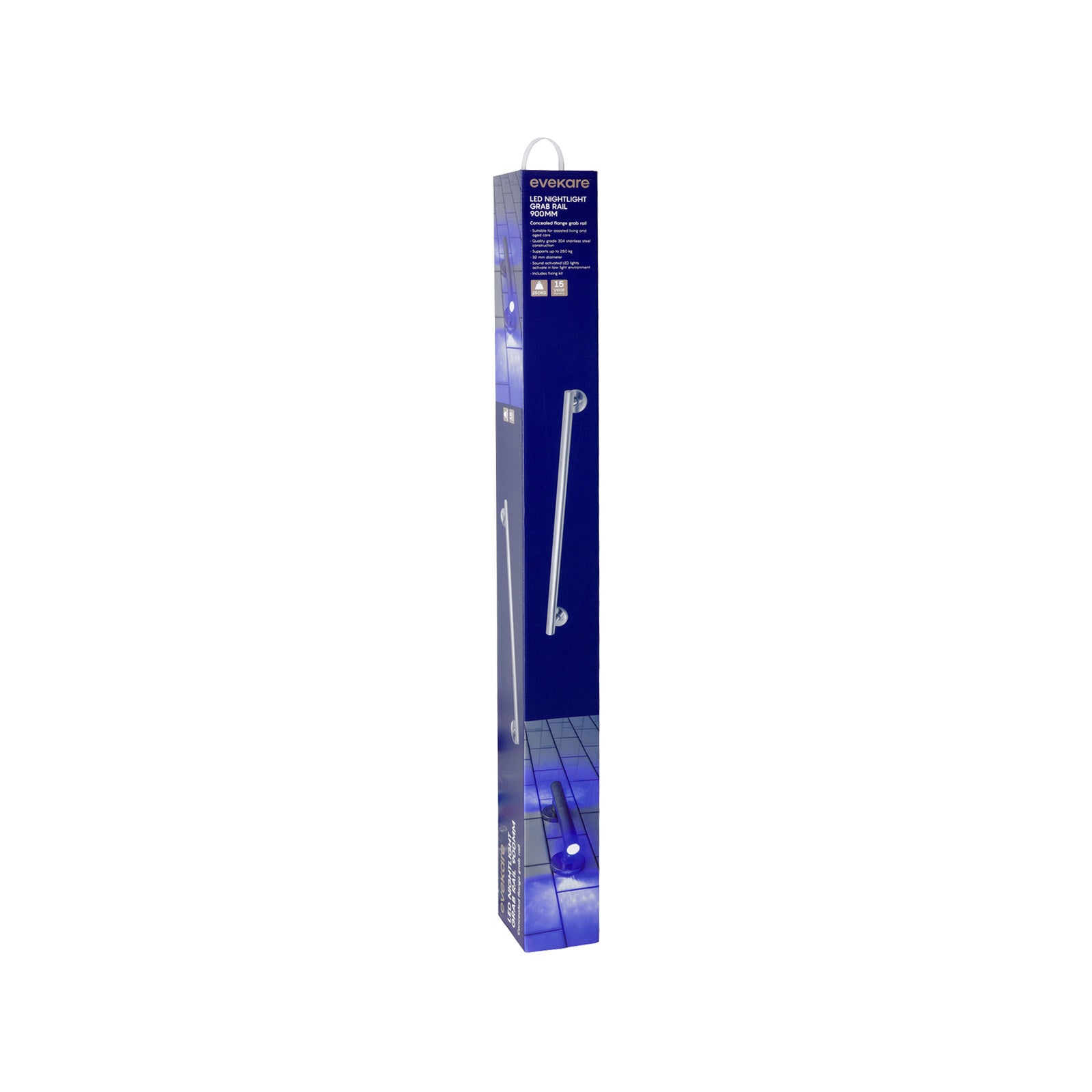 evekare 900mm Polished Grade 304 Stainless Steel LED Night Light Grab Rail 250kg Capacity